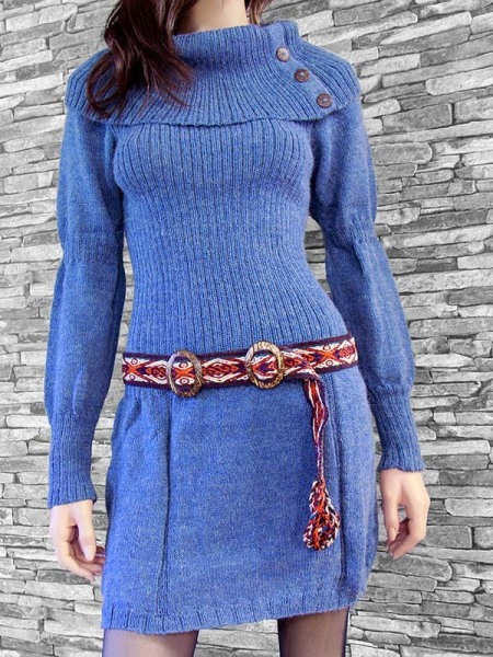 Wool-knit-dress-with-belt-Womens-fashion