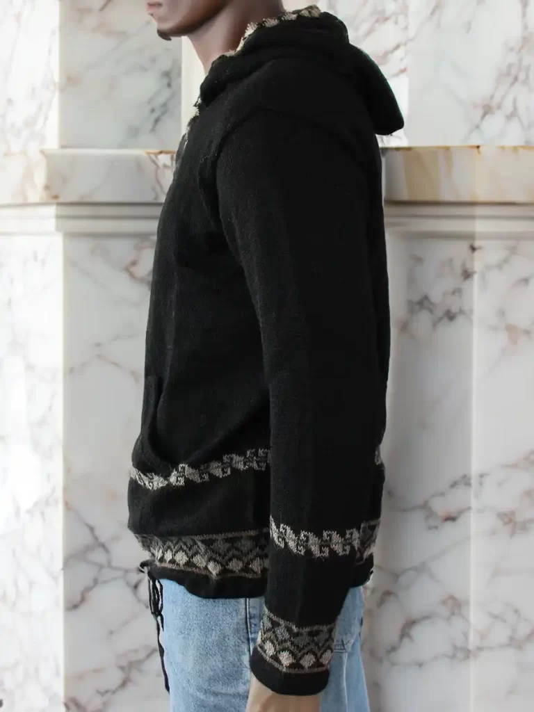 Unique Christmas gifts alpaca Hoodie black wool hooded sweater for men