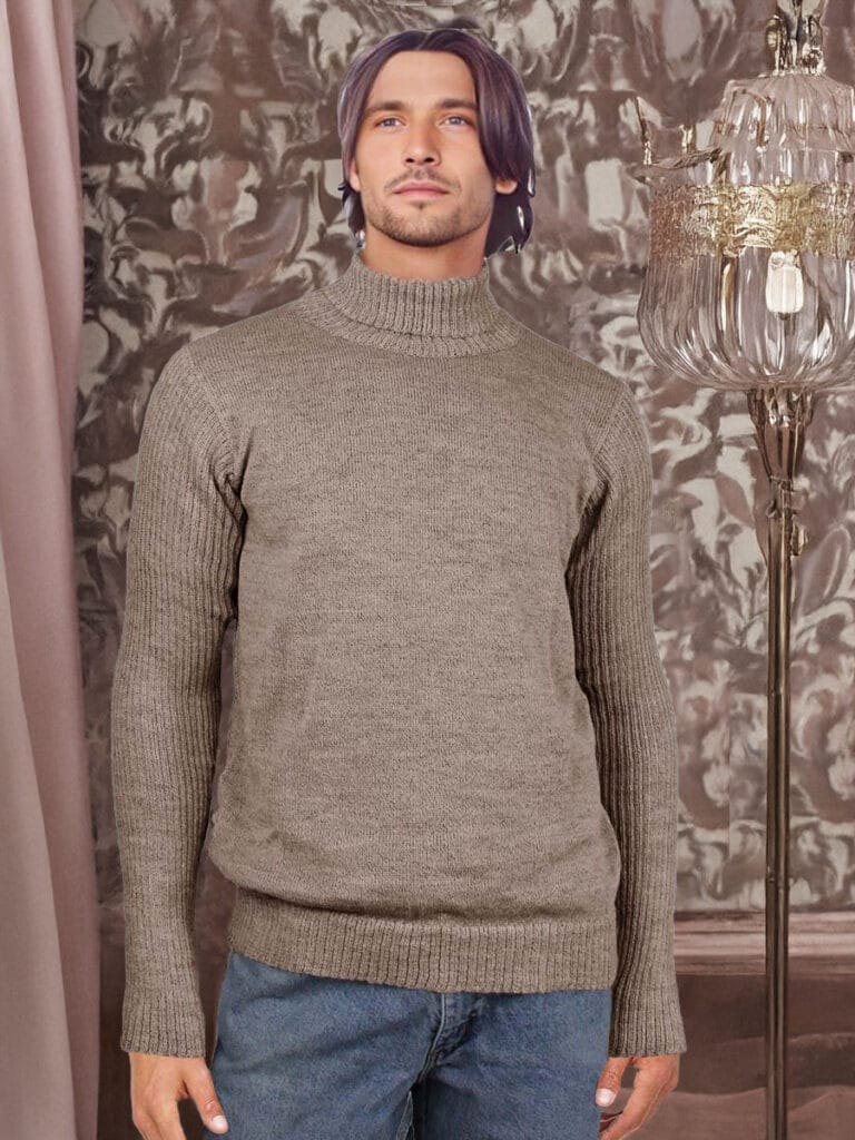 Fine knit alpaca jumper for men with high neck