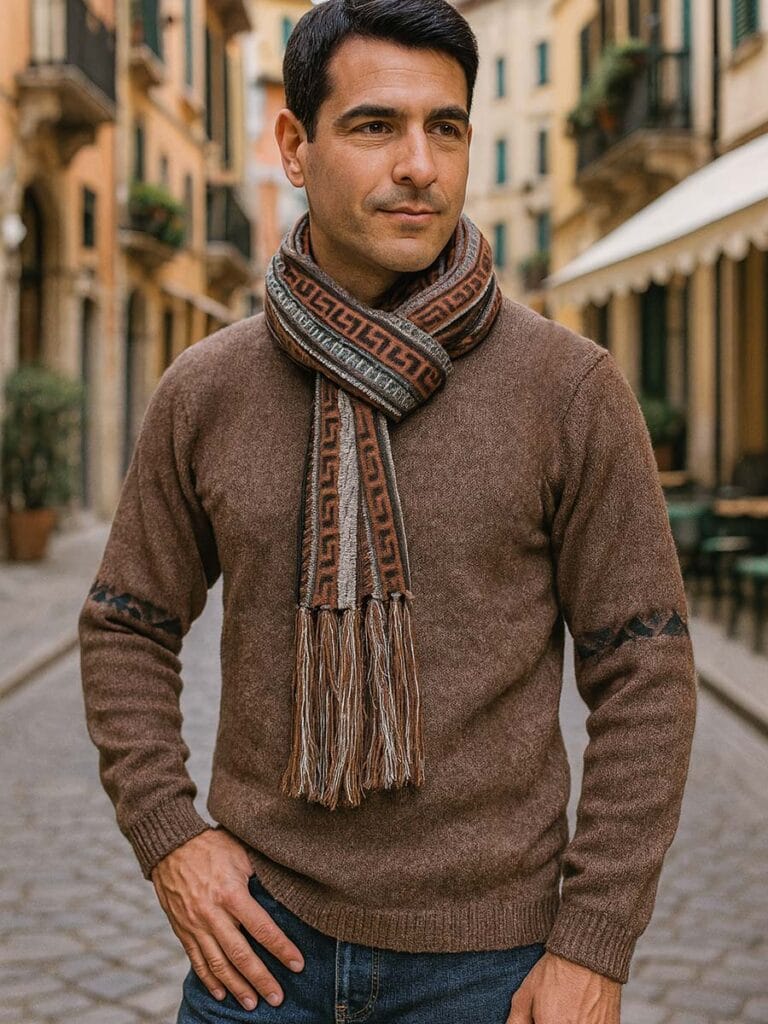 Man with fine alpaca jumper and scarf