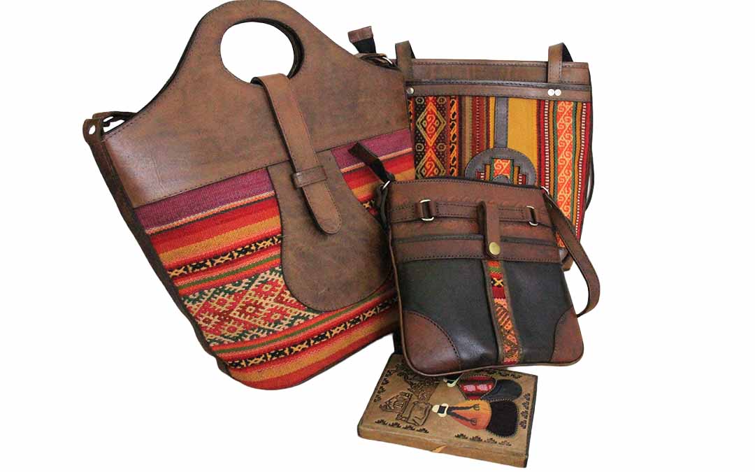 Leather boho handbags with Chinchero textile inserts Leather boho handbags with Chinchero textile inserts