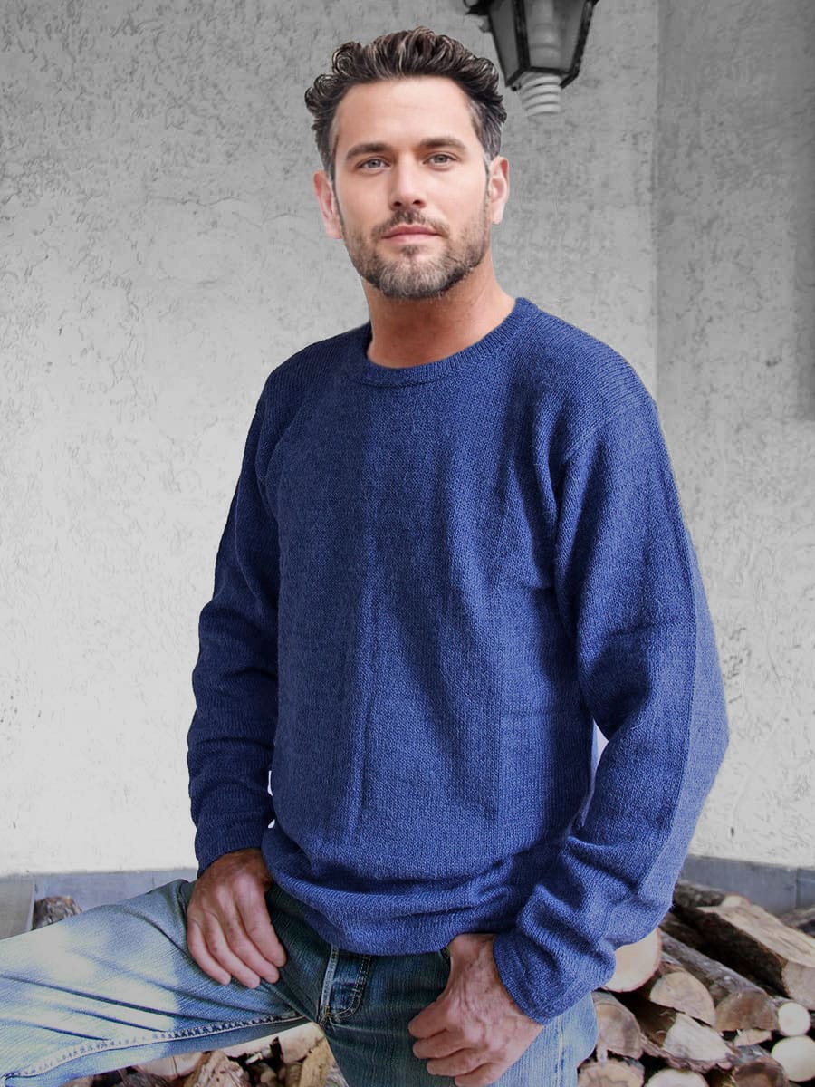 Alpaca knitwear: Javier blue jumper Blue Javier alpaca jumper made with single 3/10 yarn